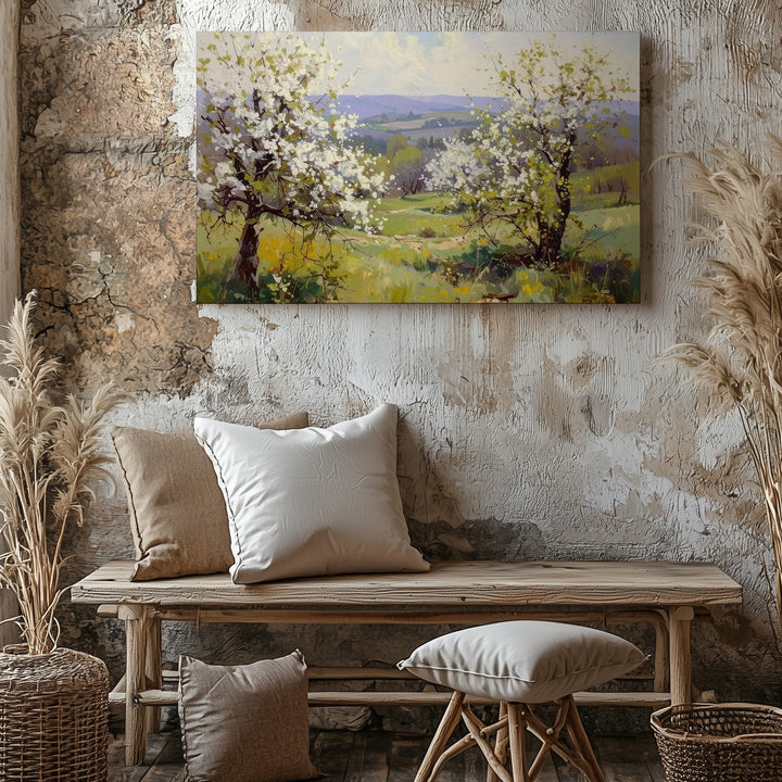 Spring Orchard in Bloom Canvas – Impressionist Landscape of Blossoming Trees - Gifitto