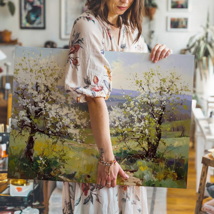 Spring Orchard in Bloom Canvas – Impressionist Landscape of Blossoming Trees - Gifitto