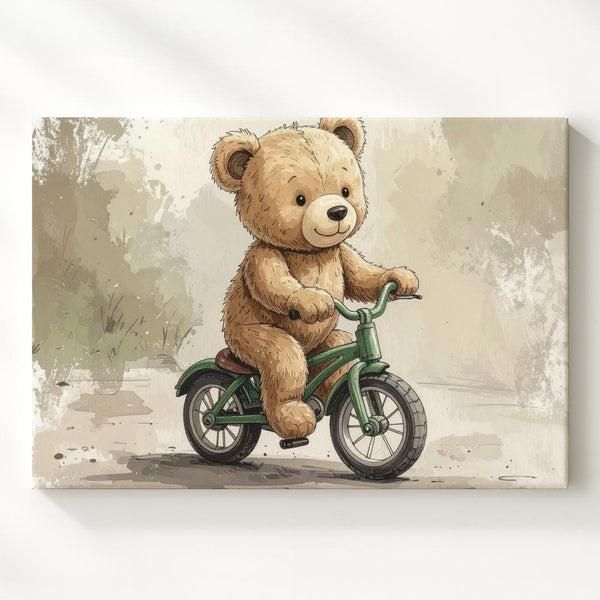 Vintage Teddy Bear on Tricycle Canvas – Playful Nursery Wall Art - Gifitto