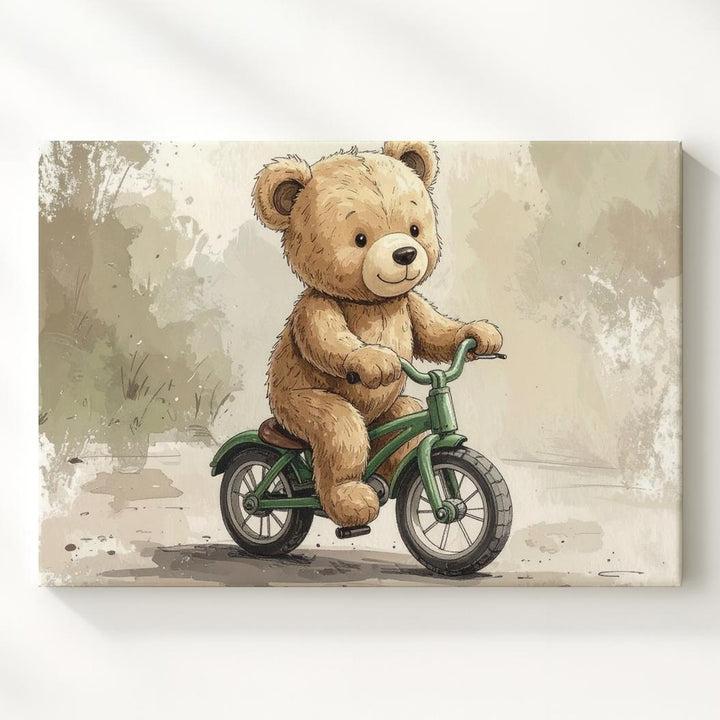 Vintage Teddy Bear on Tricycle Canvas – Playful Nursery Wall Art - Gifitto