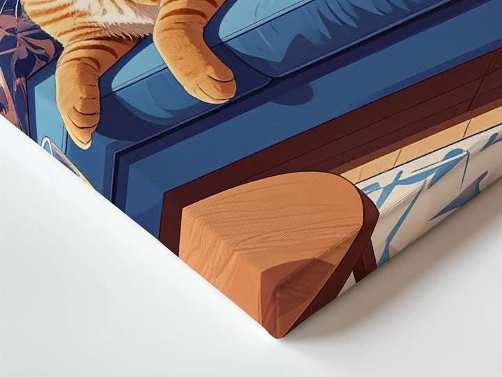 Lazy Tabby & Wine Canvas – Cozy Modern Cat Lounge Art - Gifitto