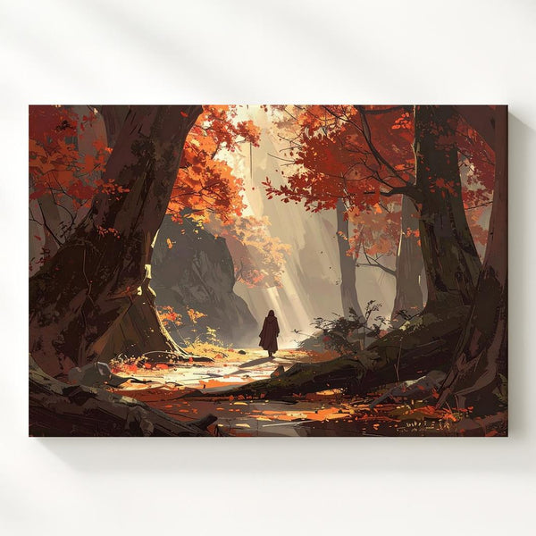 Autumn Wanderer Canvas – Moody Enchanted Forest Adventure Art - Gifitto