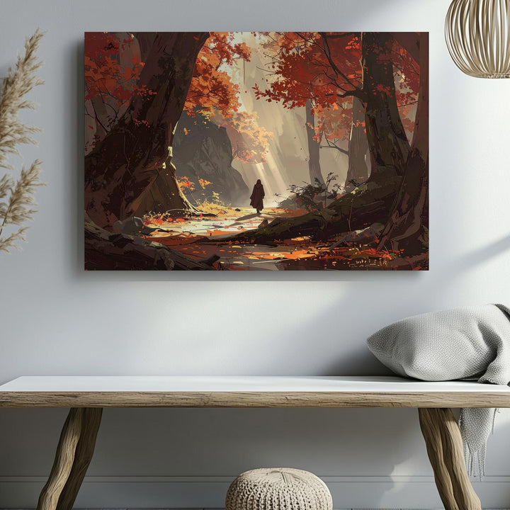 Autumn Wanderer Canvas – Moody Enchanted Forest Adventure Art - Gifitto