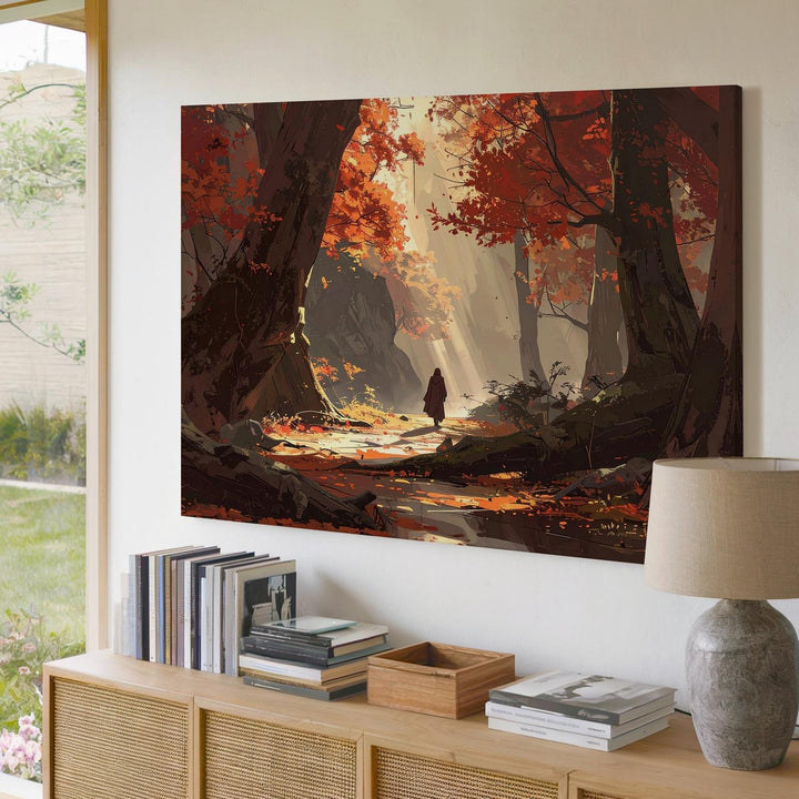Autumn Wanderer Canvas – Moody Enchanted Forest Adventure Art - Gifitto