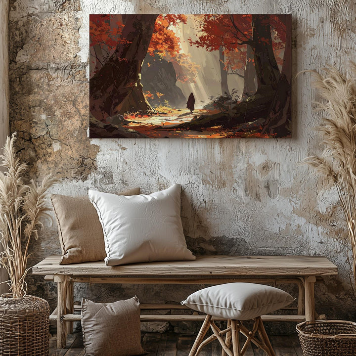 Autumn Wanderer Canvas – Moody Enchanted Forest Adventure Art - Gifitto