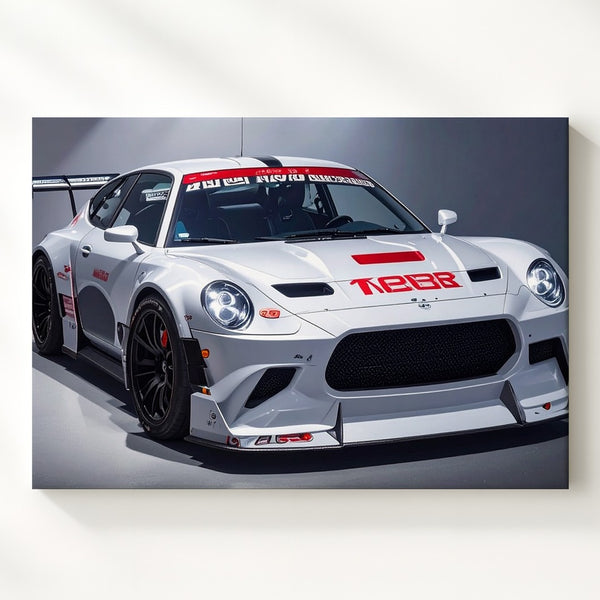 White Porsche 911 GT3 R Canvas – High-Contrast Motorsport Racing Art - Gifitto