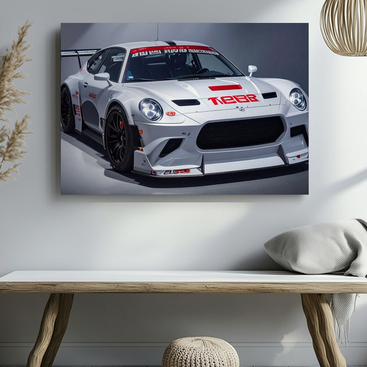 White Porsche 911 GT3 R Canvas – High-Contrast Motorsport Racing Art - Gifitto
