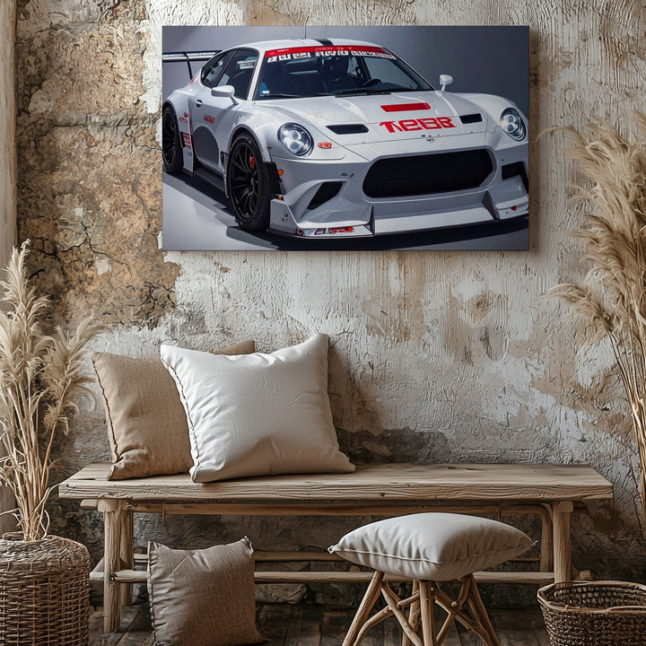 White Porsche 911 GT3 R Canvas – High-Contrast Motorsport Racing Art - Gifitto