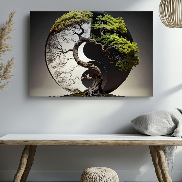 Yin-Yang Trees Canvas – Symbolic Balance & Harmony Nature Wall Art - Gifitto