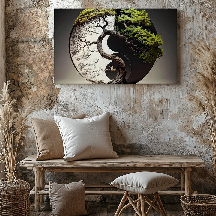 Yin-Yang Trees Canvas – Symbolic Balance & Harmony Nature Wall Art - Gifitto