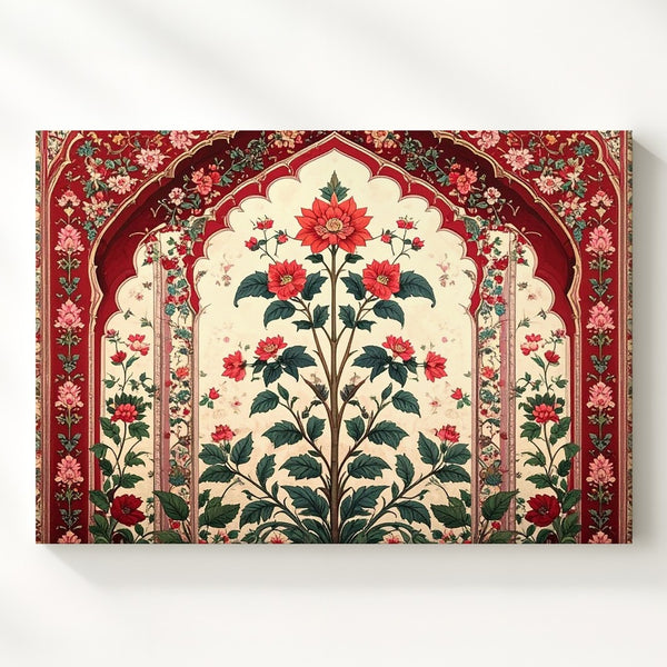 Regal Persian Floral Arch Canvas – Ornate Mughal Botanical Wall Art - Gifitto