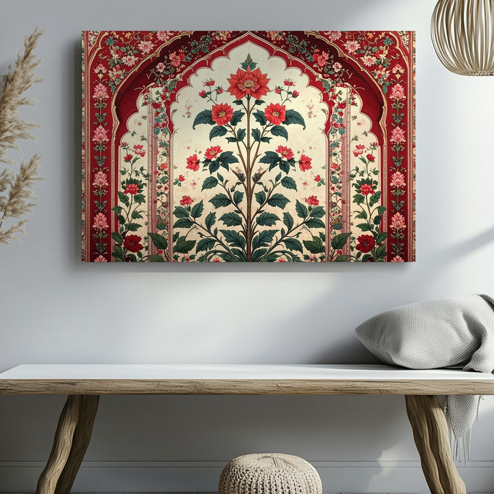 Regal Persian Floral Arch Canvas – Ornate Mughal Botanical Wall Art - Gifitto
