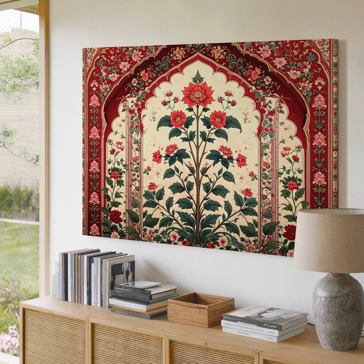 Regal Persian Floral Arch Canvas – Ornate Mughal Botanical Wall Art - Gifitto