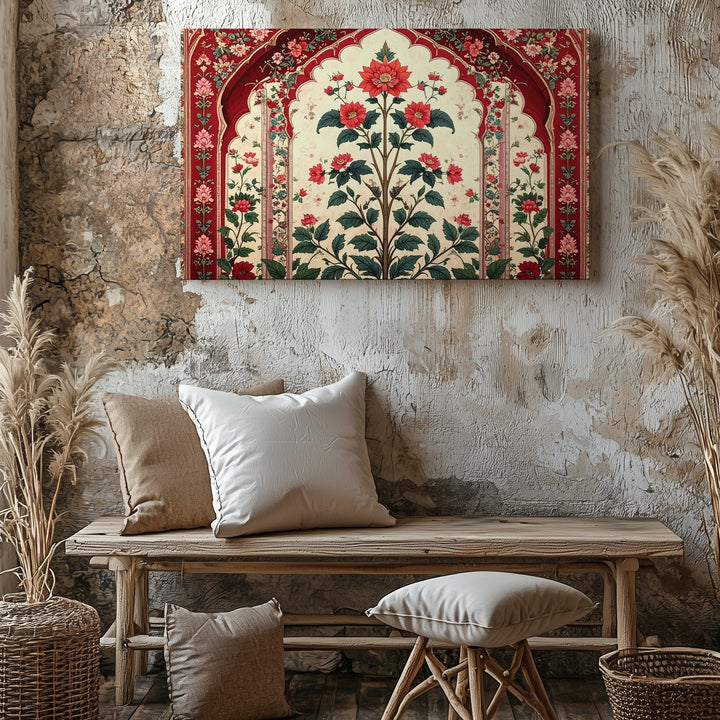 Regal Persian Floral Arch Canvas – Ornate Mughal Botanical Wall Art - Gifitto