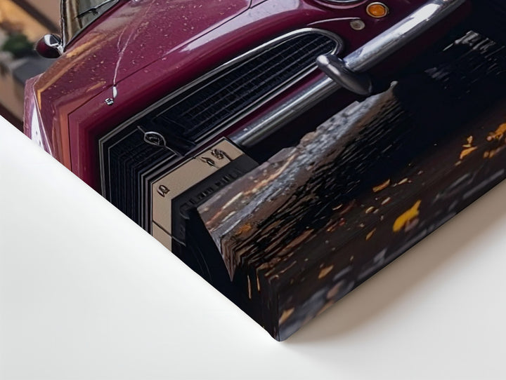 Burgundy Classic Coupe Canvas – Vintage Alfa Romeo on Rainy European Street - Gifitto