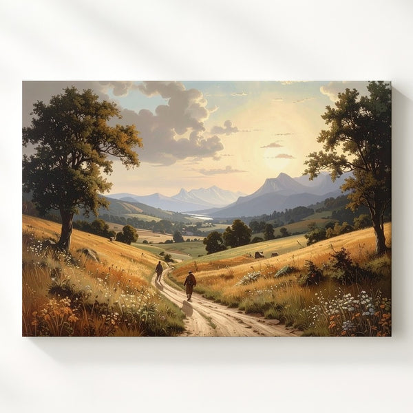 Pastoral Journey Canvas – Tranquil Landscape of Travelers and Golden Fields - Gifitto