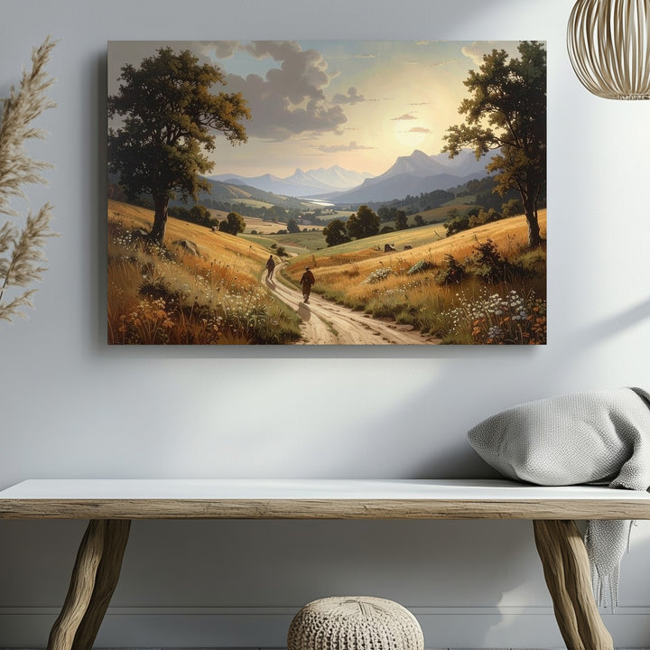 Pastoral Journey Canvas – Tranquil Landscape of Travelers and Golden Fields - Gifitto