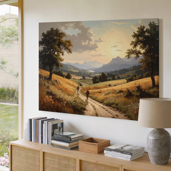 Pastoral Journey Canvas – Tranquil Landscape of Travelers and Golden Fields - Gifitto