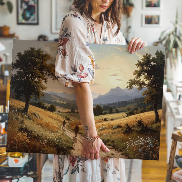 Pastoral Journey Canvas – Tranquil Landscape of Travelers and Golden Fields - Gifitto