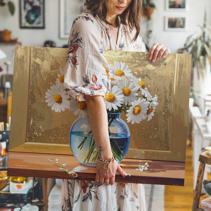 Radiant Daisy Bouquet Canvas – Elegant Still Life Floral Wall Art - Gifitto