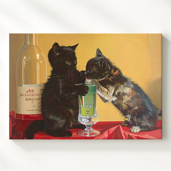 Absinthe Kitten Poster Canvas – Vintage French Cat Art - Gifitto