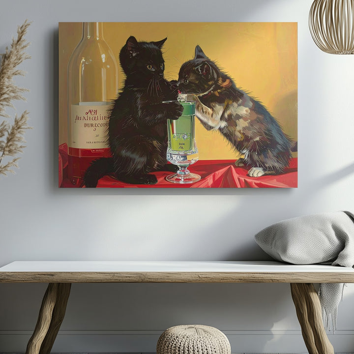 Absinthe Kitten Poster Canvas – Vintage French Cat Art - Gifitto