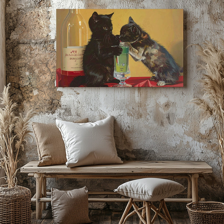 Absinthe Kitten Poster Canvas – Vintage French Cat Art - Gifitto