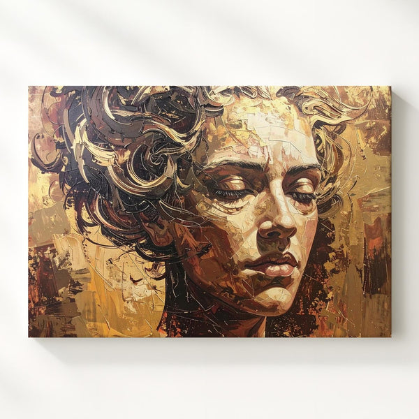 Golden Dream: Abstract Face Canvas – Textured Portrait Wall Art - Gifitto