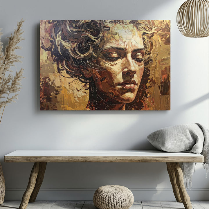 Golden Dream: Abstract Face Canvas – Textured Portrait Wall Art - Gifitto