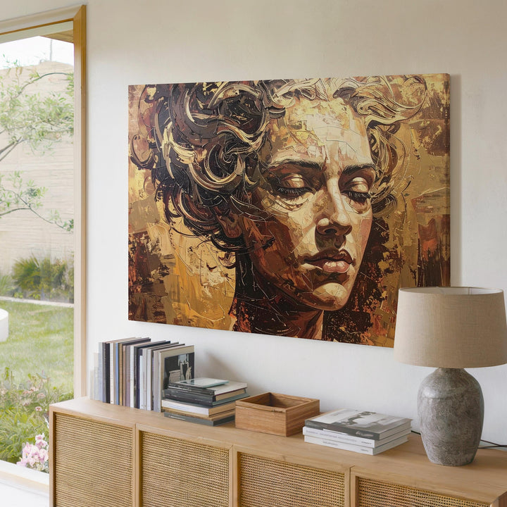 Golden Dream: Abstract Face Canvas – Textured Portrait Wall Art - Gifitto