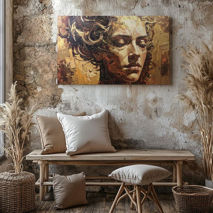 Golden Dream: Abstract Face Canvas – Textured Portrait Wall Art - Gifitto