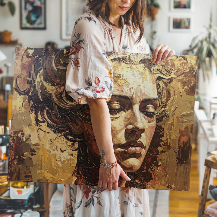 Golden Dream: Abstract Face Canvas – Textured Portrait Wall Art - Gifitto