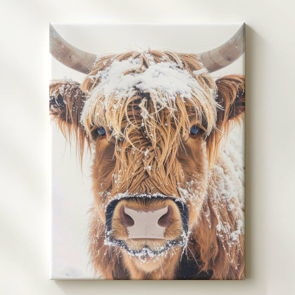 Highland Cow in Snow – Majestic Winter Canvas Art