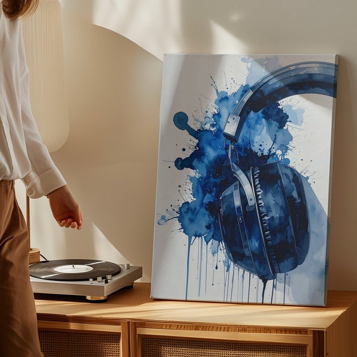 Watercolor Headphones Canvas – Abstract Modern Music Wall Art - Gifitto