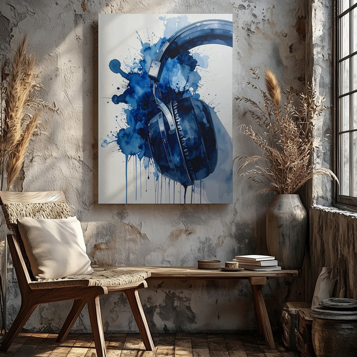Watercolor Headphones Canvas – Abstract Modern Music Wall Art - Gifitto