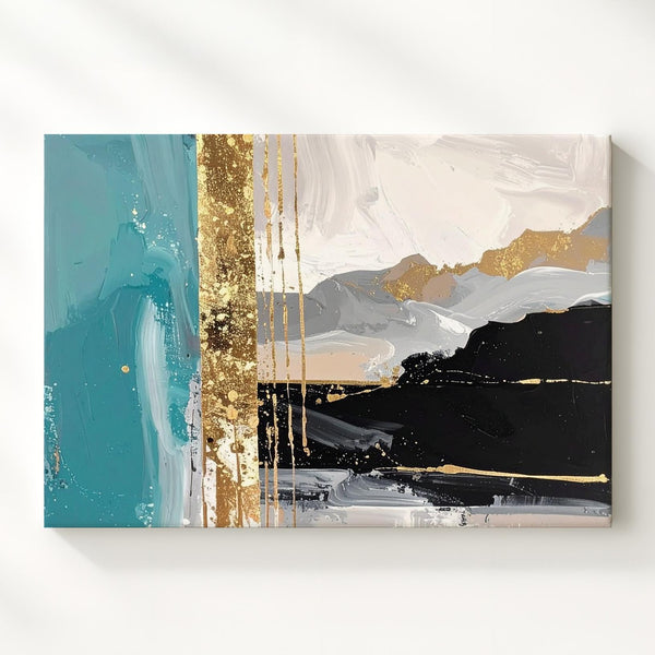 Turquoise & Gold Abstract Canvas – Contemporary Color Block Wall Art - Gifitto