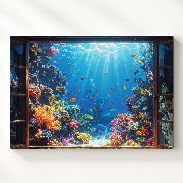 Aquarium Window Canvas – Vibrant Tropical Reef Digital Art