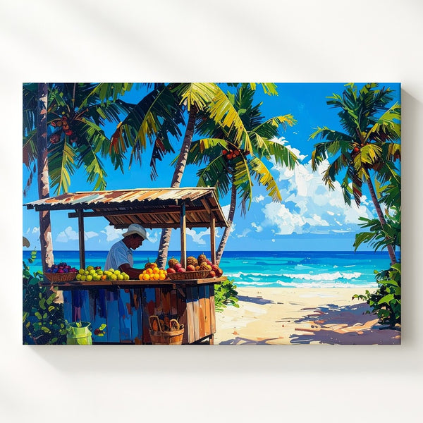 Tropical Beach Fruit Stand Canvas – Island Life Wall Art - Gifitto