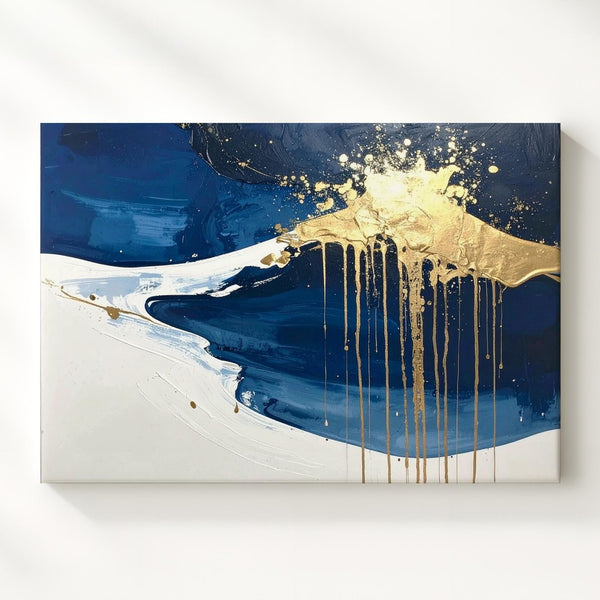 Midnight Gold Drip Canvas – Modern Luxe Abstract Wall Art - Gifitto