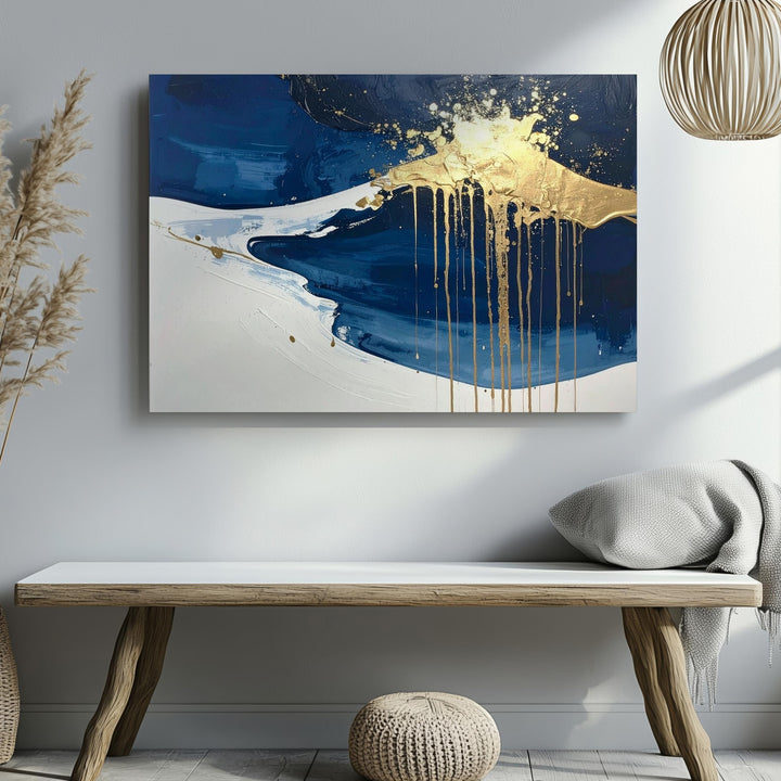 Midnight Gold Drip Canvas – Modern Luxe Abstract Wall Art - Gifitto