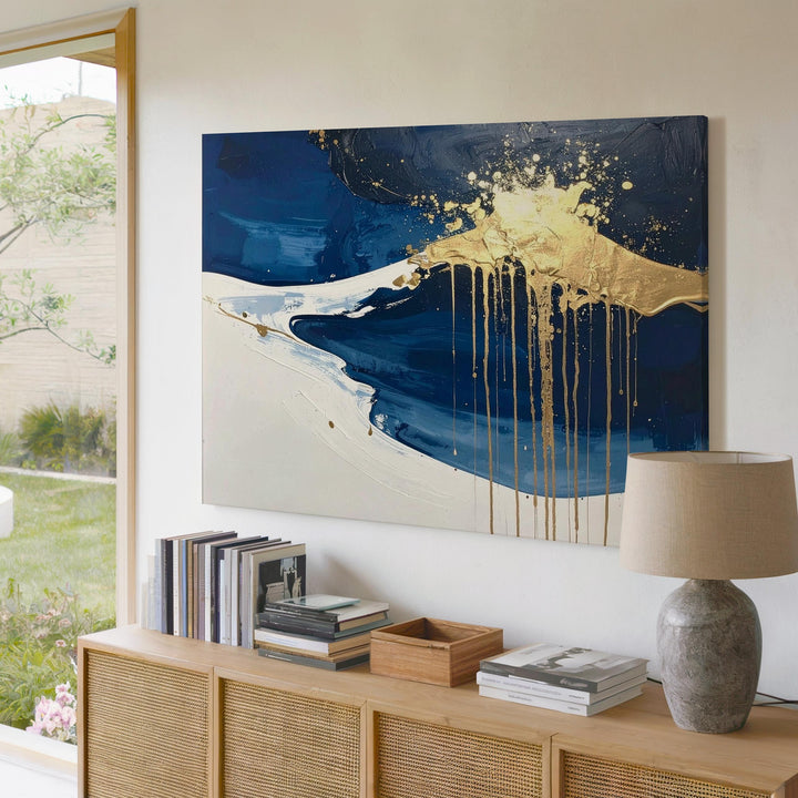 Midnight Gold Drip Canvas – Modern Luxe Abstract Wall Art - Gifitto