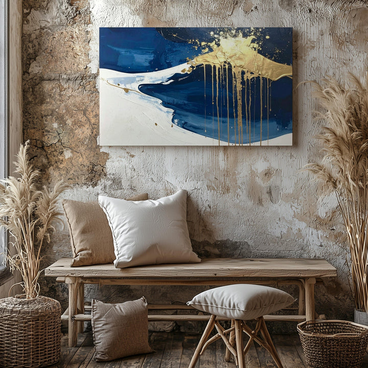 Midnight Gold Drip Canvas – Modern Luxe Abstract Wall Art - Gifitto