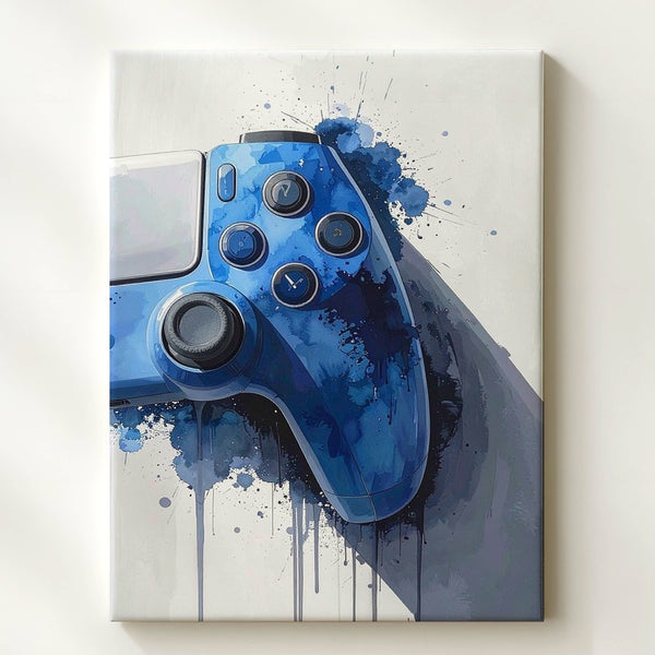 Blue Gamer Pulse Canvas – Watercolor Video Game Controller Wall Art - Gifitto