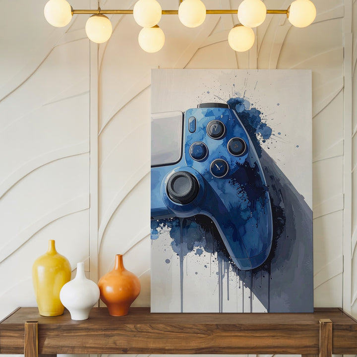Blue Gamer Pulse Canvas – Watercolor Video Game Controller Wall Art - Gifitto