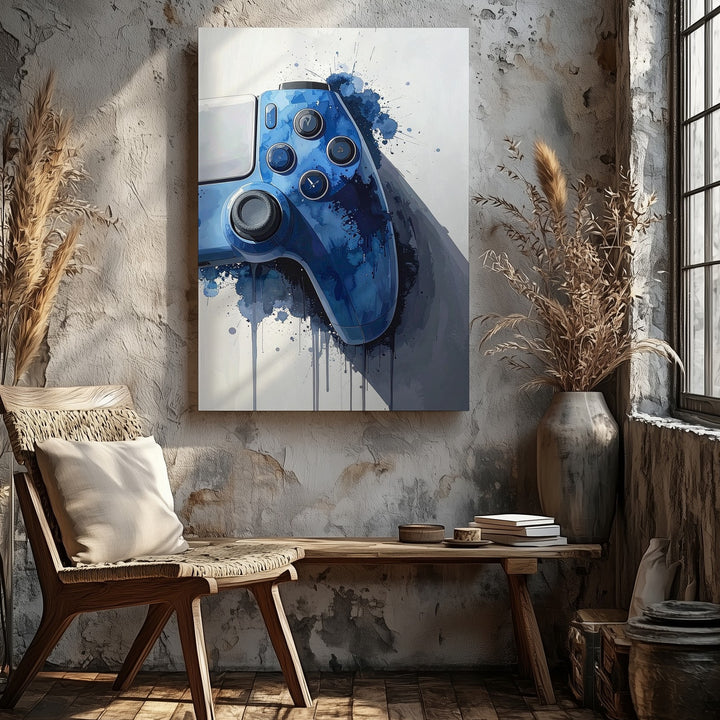Blue Gamer Pulse Canvas – Watercolor Video Game Controller Wall Art - Gifitto