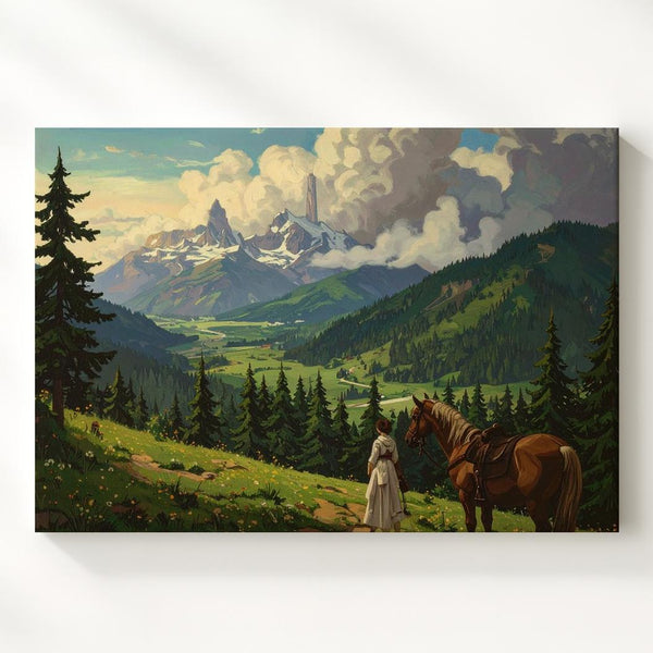 Journey Begins Canvas – Cinematic Fantasy Landscape with Travelers and Tower - Gifitto