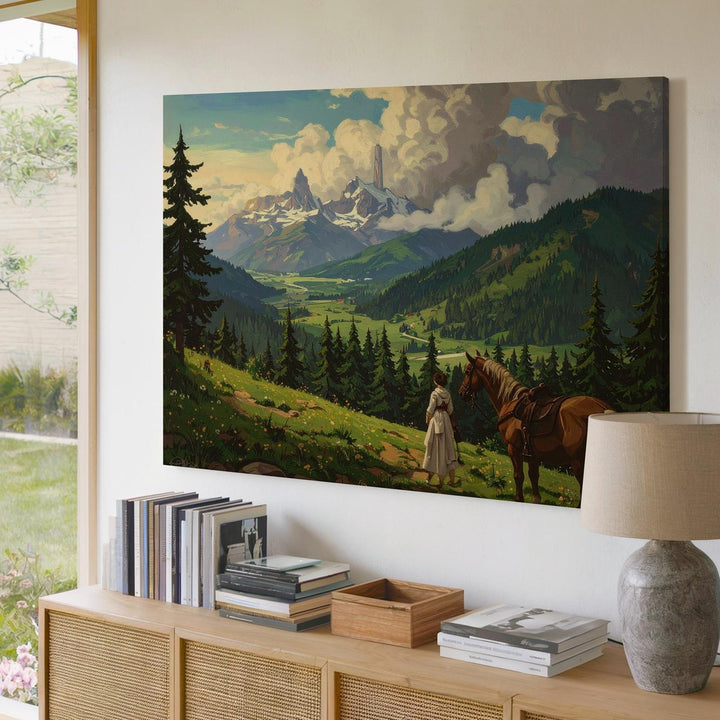 Journey Begins Canvas – Cinematic Fantasy Landscape with Travelers and Tower - Gifitto