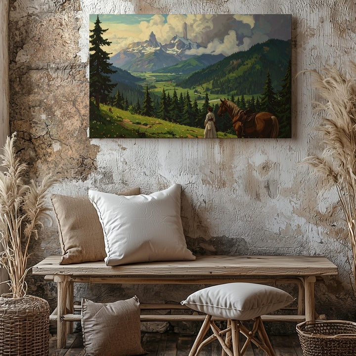 Journey Begins Canvas – Cinematic Fantasy Landscape with Travelers and Tower - Gifitto