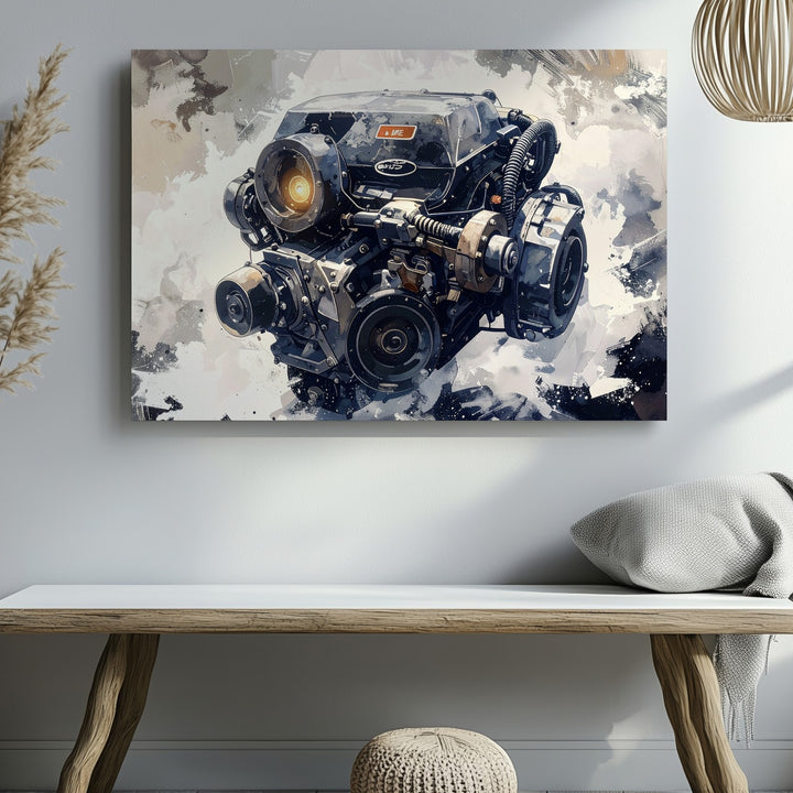 Mercedes-Benz V8 Engine Canvas – Artistic Digital Illustration of Power and Precision - Gifitto