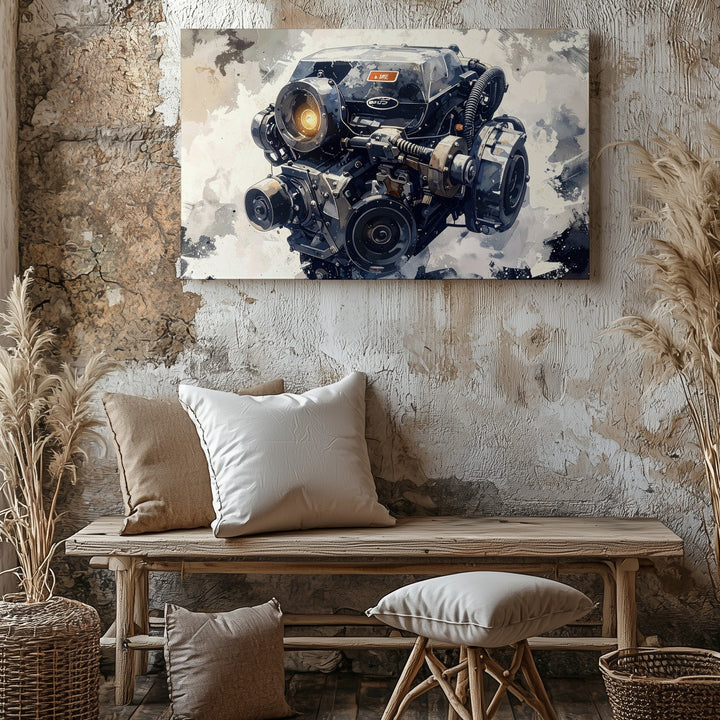 Mercedes-Benz V8 Engine Canvas – Artistic Digital Illustration of Power and Precision - Gifitto